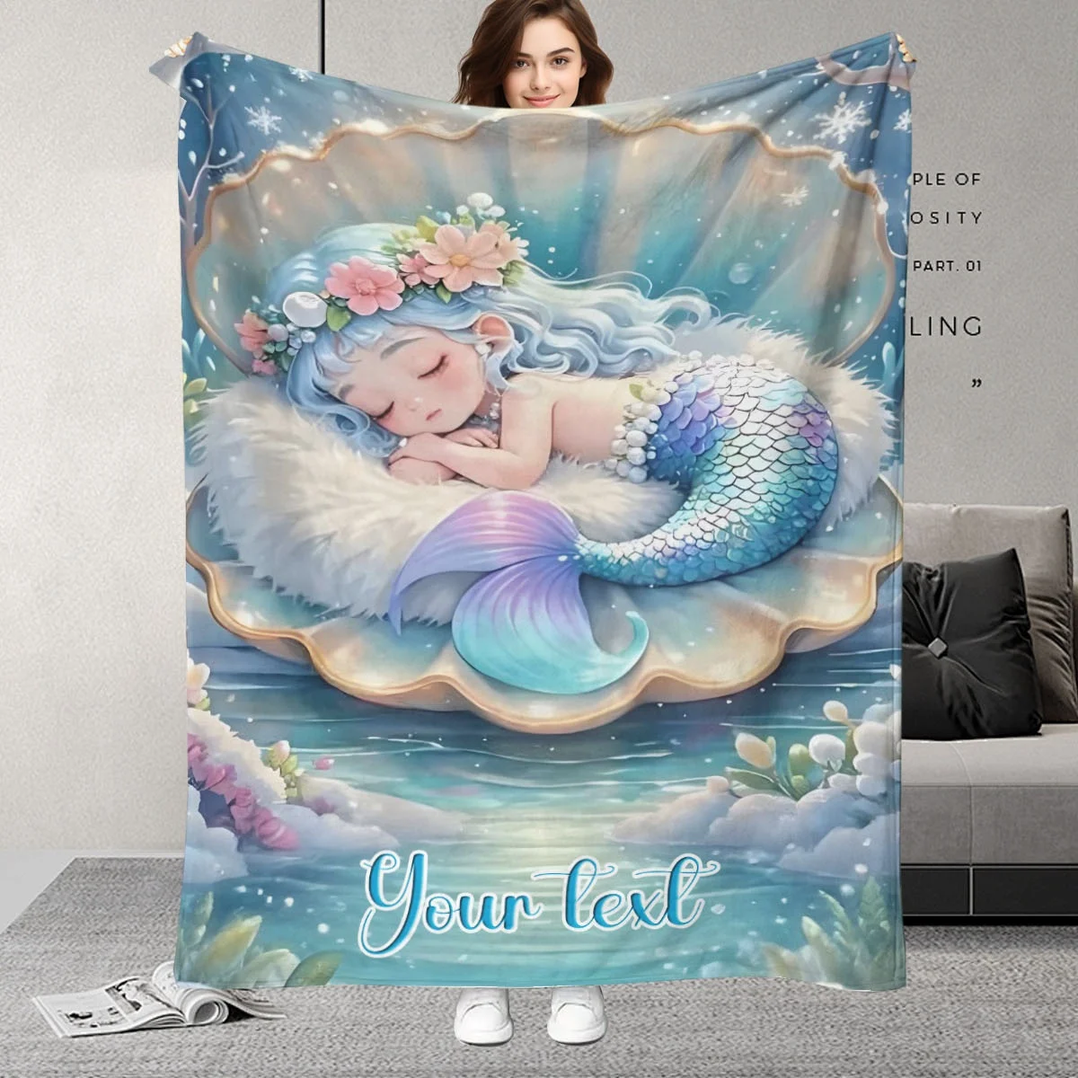 

Одеяло «Русалка» с индивидуальным именем, для дома, офиса, путешествий, кемпинга, всесезонное уютное, подарок для любимого ребенка