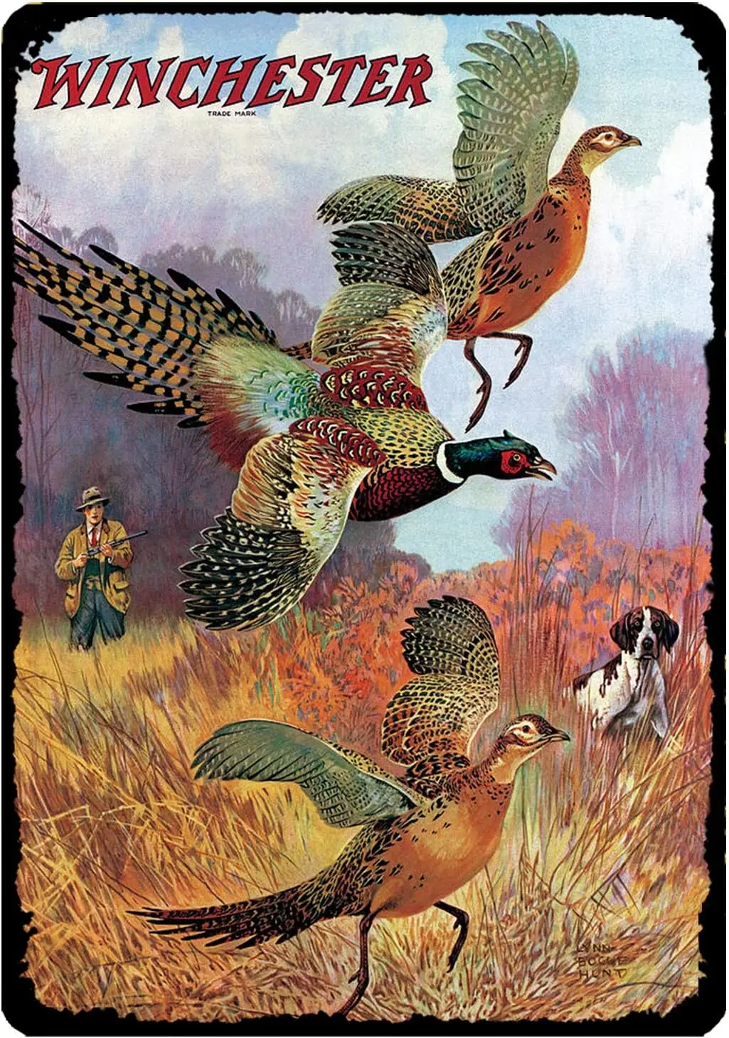 Vintage Metal Tin Sign Pheasants on The Rise Winchester Firearm Hunting Hunter for Home Bar Pub Kitchen Garage Restaurant Wall D