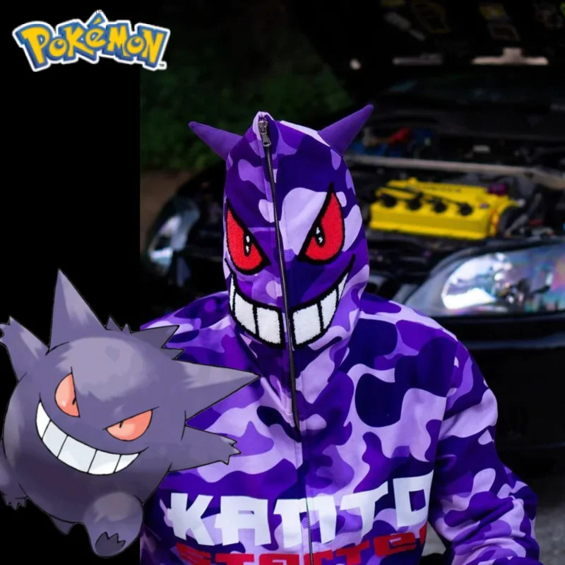 Pokemon Demon Gengar Hoodies Jacket Vintage Zip Up Oversized Sweatshirt Girls Boys Gothic Harajuku Alt Clothes Y2k Streetwear