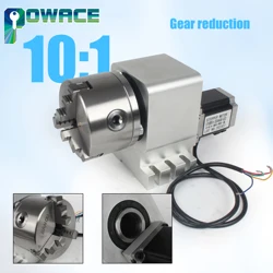 CNC Rotary 4th Fourth A Axis Kit Dividing Head Gearbox Gear Reduction 10:1 With 3 4 Jaws 100mm Chuck