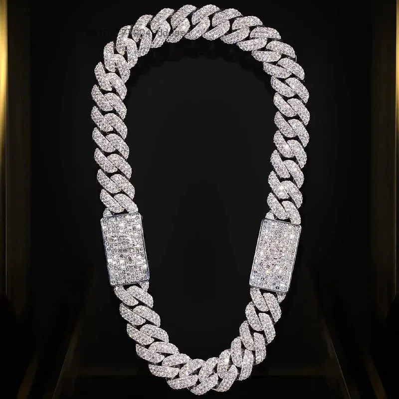 Hiphop 20MM Cuban Link Chain Iced Out VVS Custom Double Clasp 925 Sterling Silver Moissanite Cuban Chain..