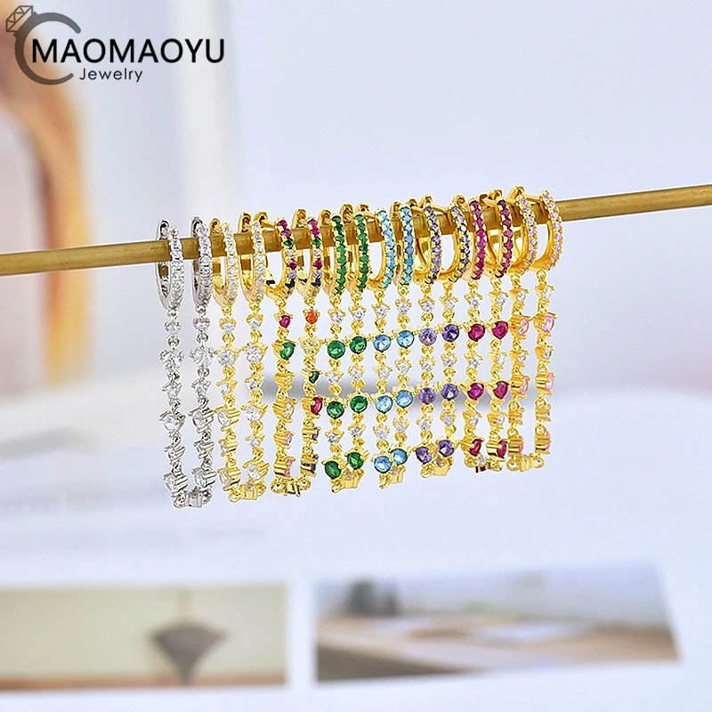 

1PC 925 Sterling Silver Needle High-end Luxury Chain Colored Zircon Double Earrings Women's Wedding Fashion Earrings Jewelry