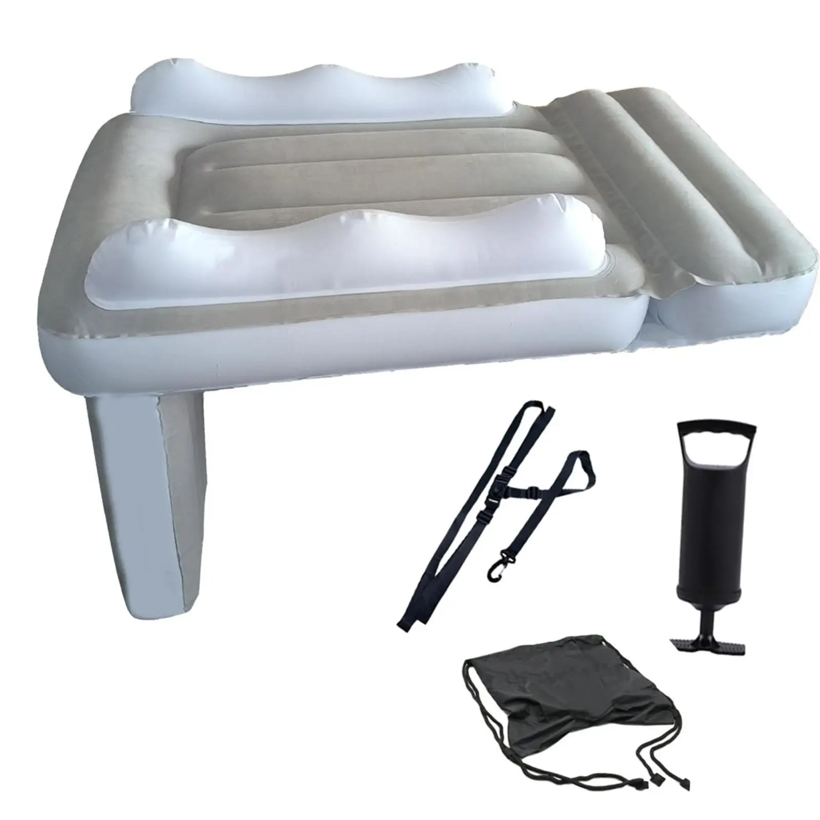 Self-inflatable Travel Air Mattress for Kids Plane Bed Portable Sleeping Cushion with Belt Holder and Pump Car Trip