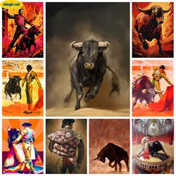 Spanish Bullfight 5D Diamond Art Painting North African Bull Picture Diy Diamond Embroidery Cross Stitch Home Wall Decor Gift