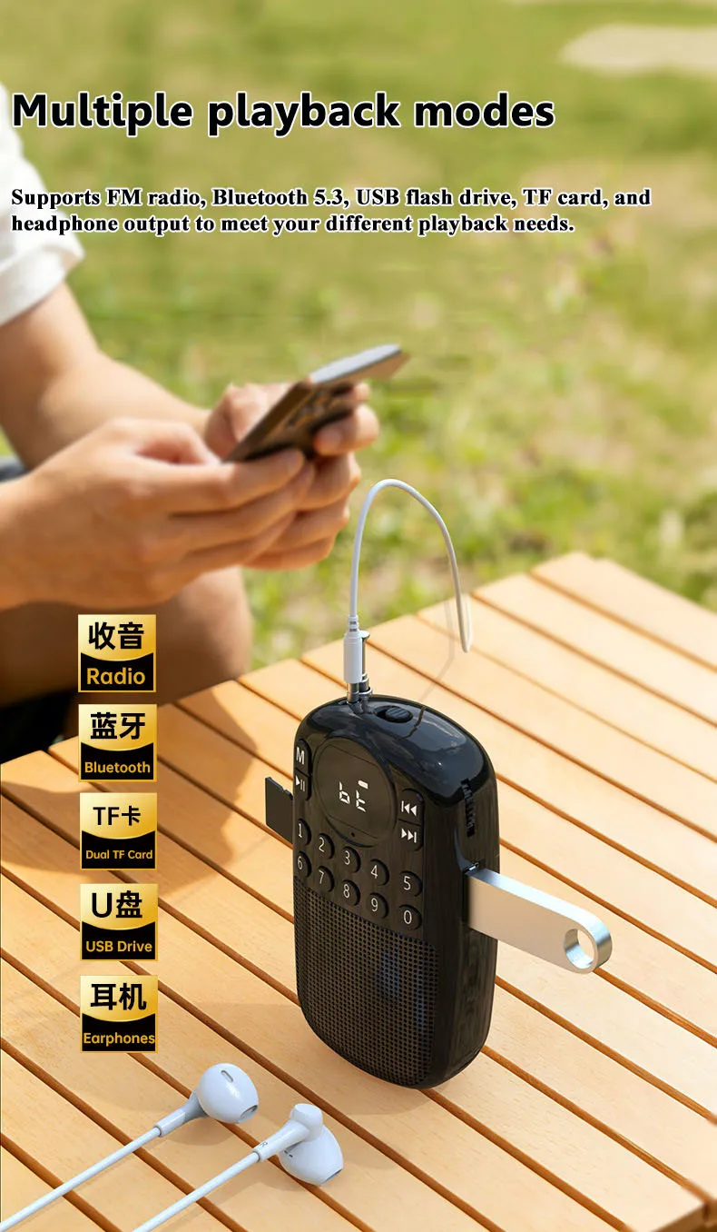 Mini Radio FM de Bolsillo, Receptor Digital Portátil con Pantalla HD, Altavoz Bluetooth Inalámbrico, Reproductor de Músi