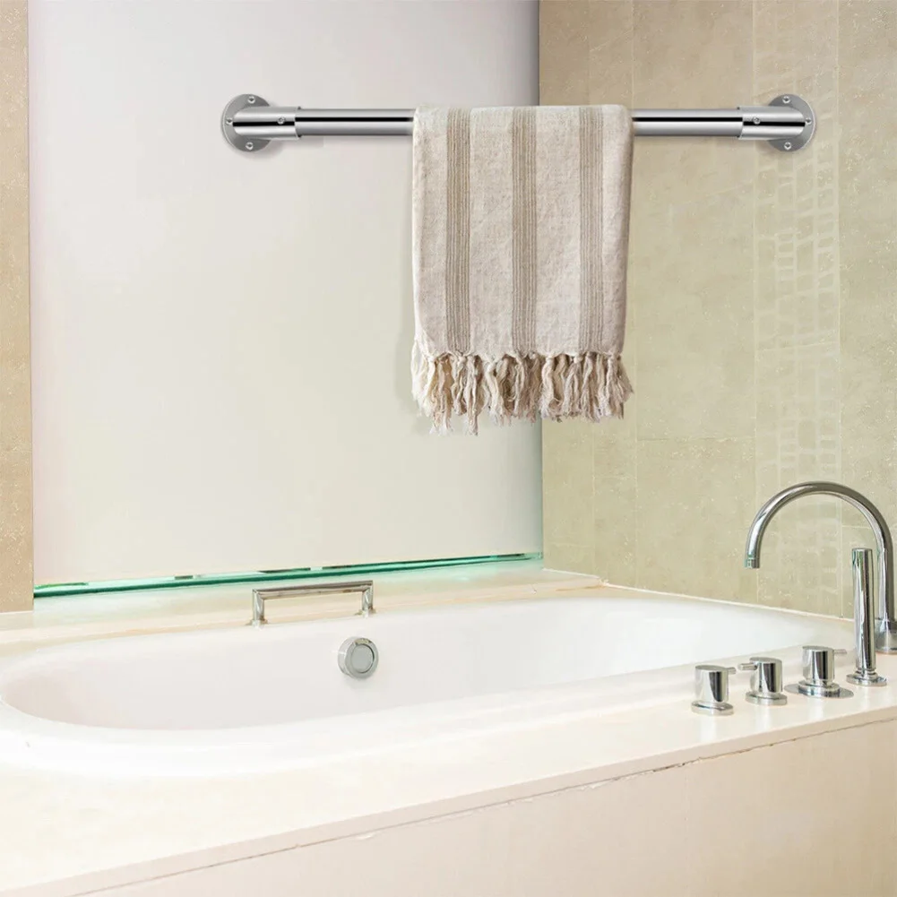 Set of 2 Stainless Steel Closet Rod Support Brackets with Adjustable Angle Flange Base for Reliable Curtain and Rod Stability
