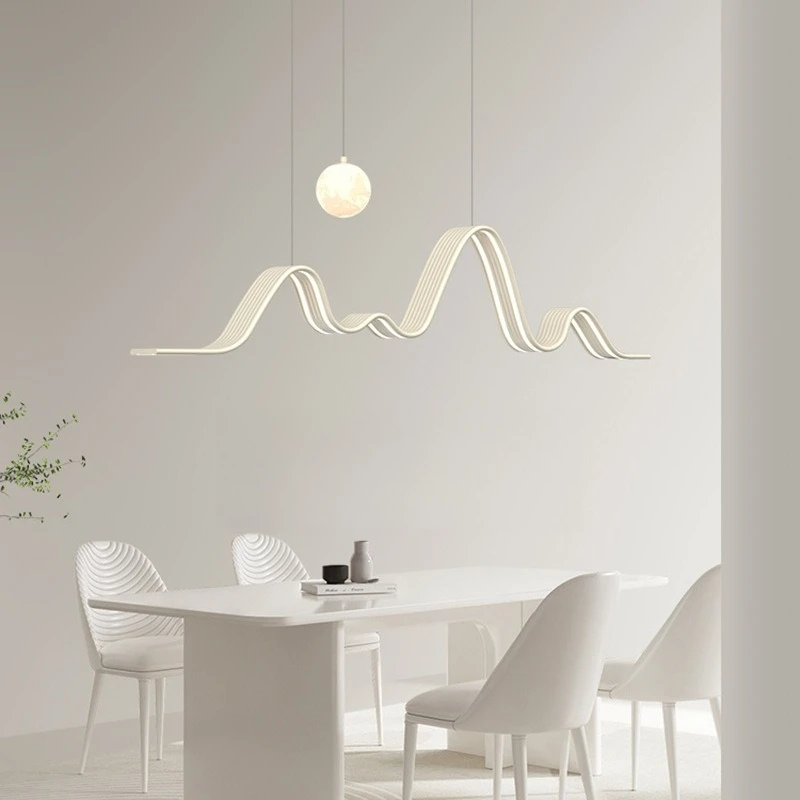 

Modern simple chandelier one-word long restaurant chandelier minimalist cream style dining table light luxury Nordic lamps