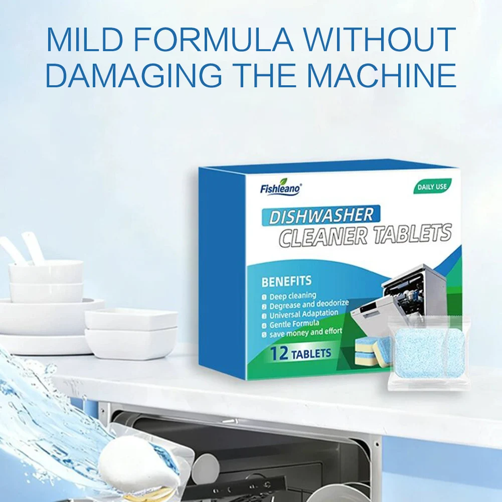 Dishwasher Cleaner Tablets For Hard Water Deep Cleaning, Removes Stubborn Mineral Scale Eliminates Unpleasant Odors Kitchen Care