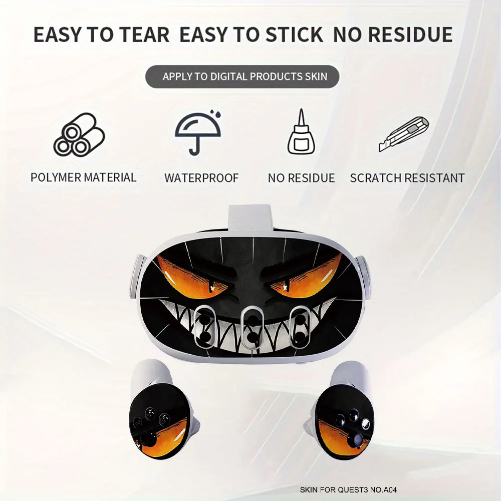 Sticker Vinyl Skin for Meta Quest 3 VR Headset Controller PVC Decals Halloween Pattern Wrap Cover for Oculus Quest 3 Accessories