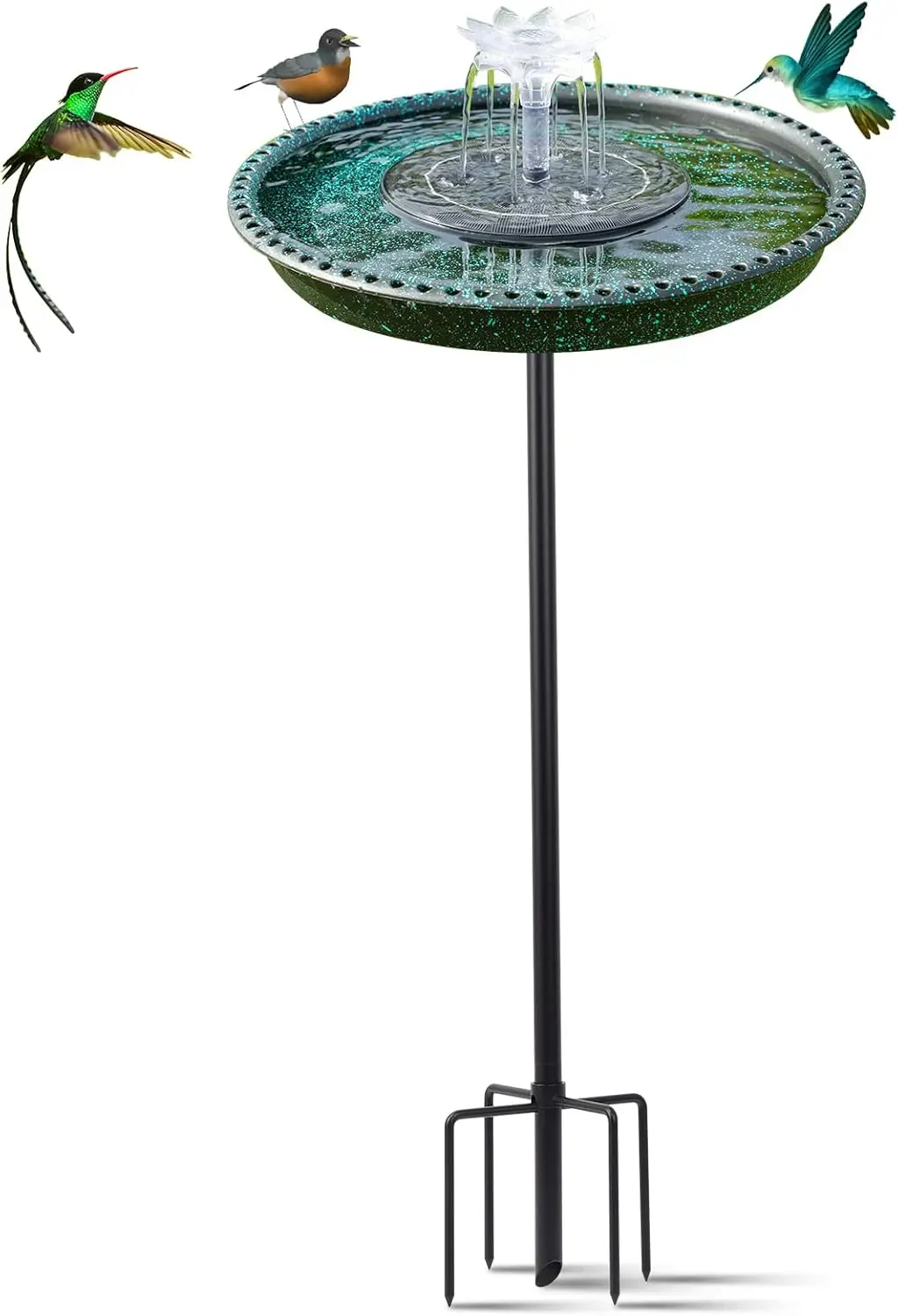

Solar Powered Bird Bath with Fountain for Hummingbirds, Stable 5-Prong Base for Patio Garden