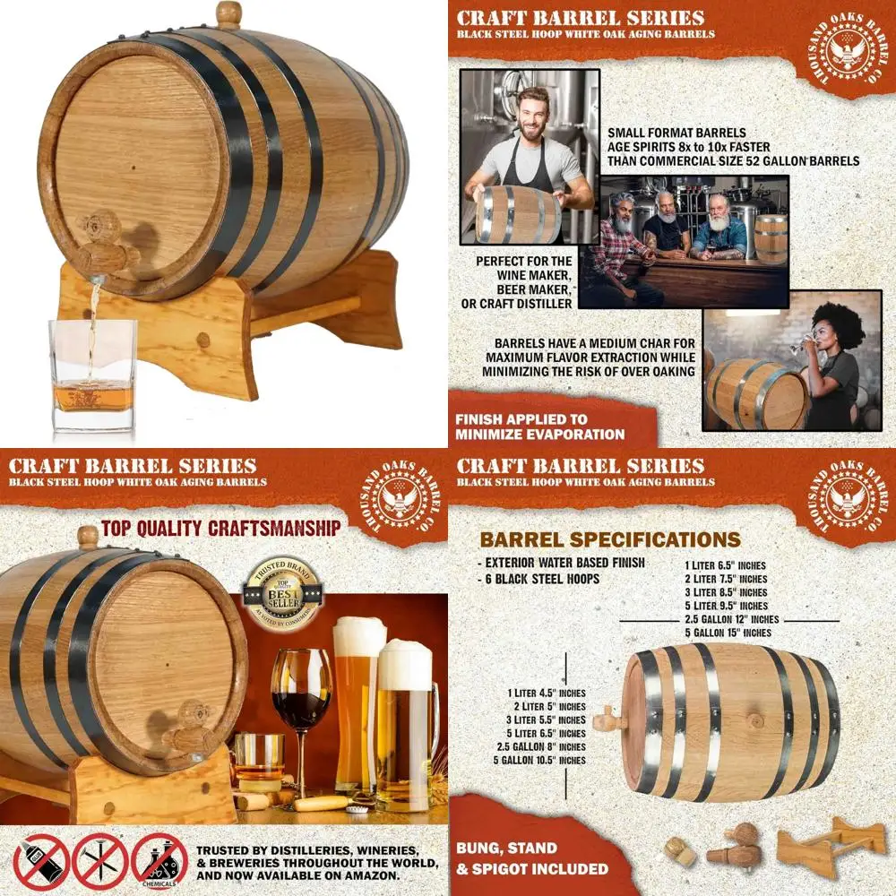 

3 Liter Wooden Aging Barrel with Stand, Bung, and Spigot - Home Brewer and Distiller's Oak Whiskey Barrel Wine Decanter