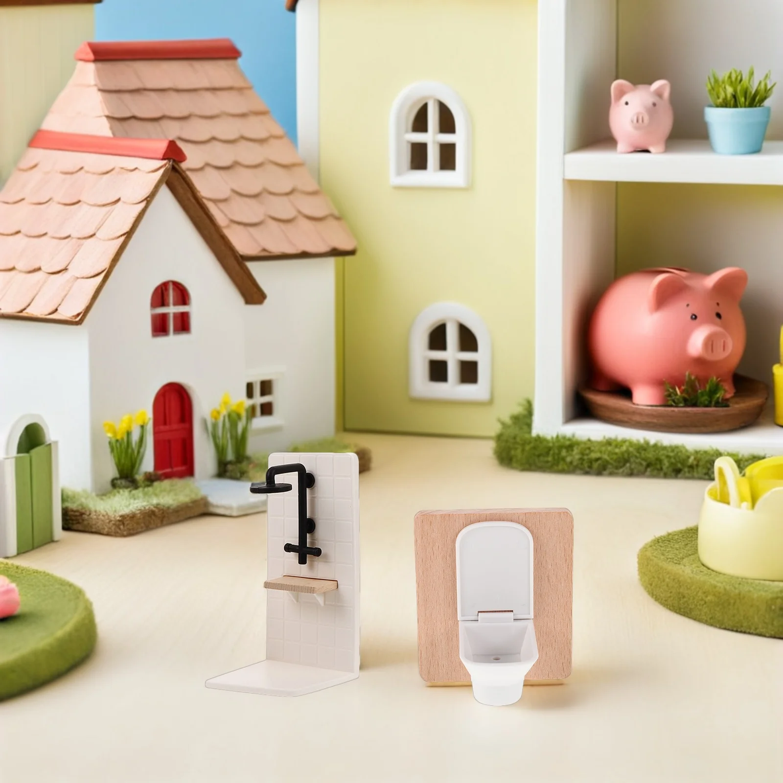 

5pcs Dollhouse Bathroom Set 1:12 Scale Miniature Furniture Bathtub Toilet Sink Shower Room Prop For Pretend Play Mini Bathroom