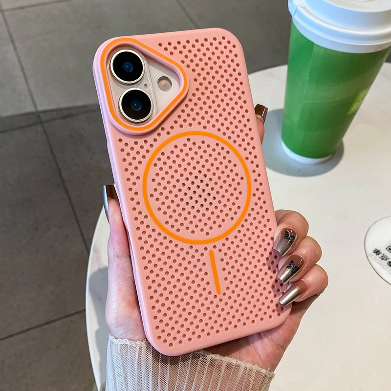 Honeycomb Mesh Cooling Magnetic Phone Case For iPhone 16 Pro Max 17 Air 15 14 13 12 Magsafe Heat Dissipation Hard Back Cover - Image 2