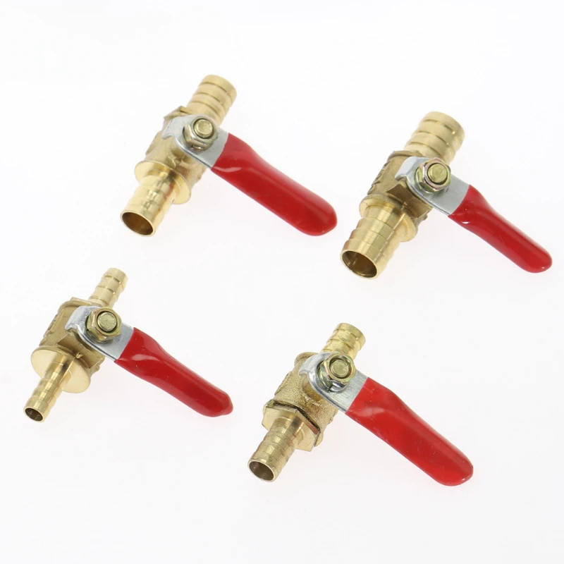 red handle small Valve 6mm- 12mm Hose Barb Inline Brass Water Oil Air Gas Fuel Line Shutoff Ball Valve Pipe Fittings