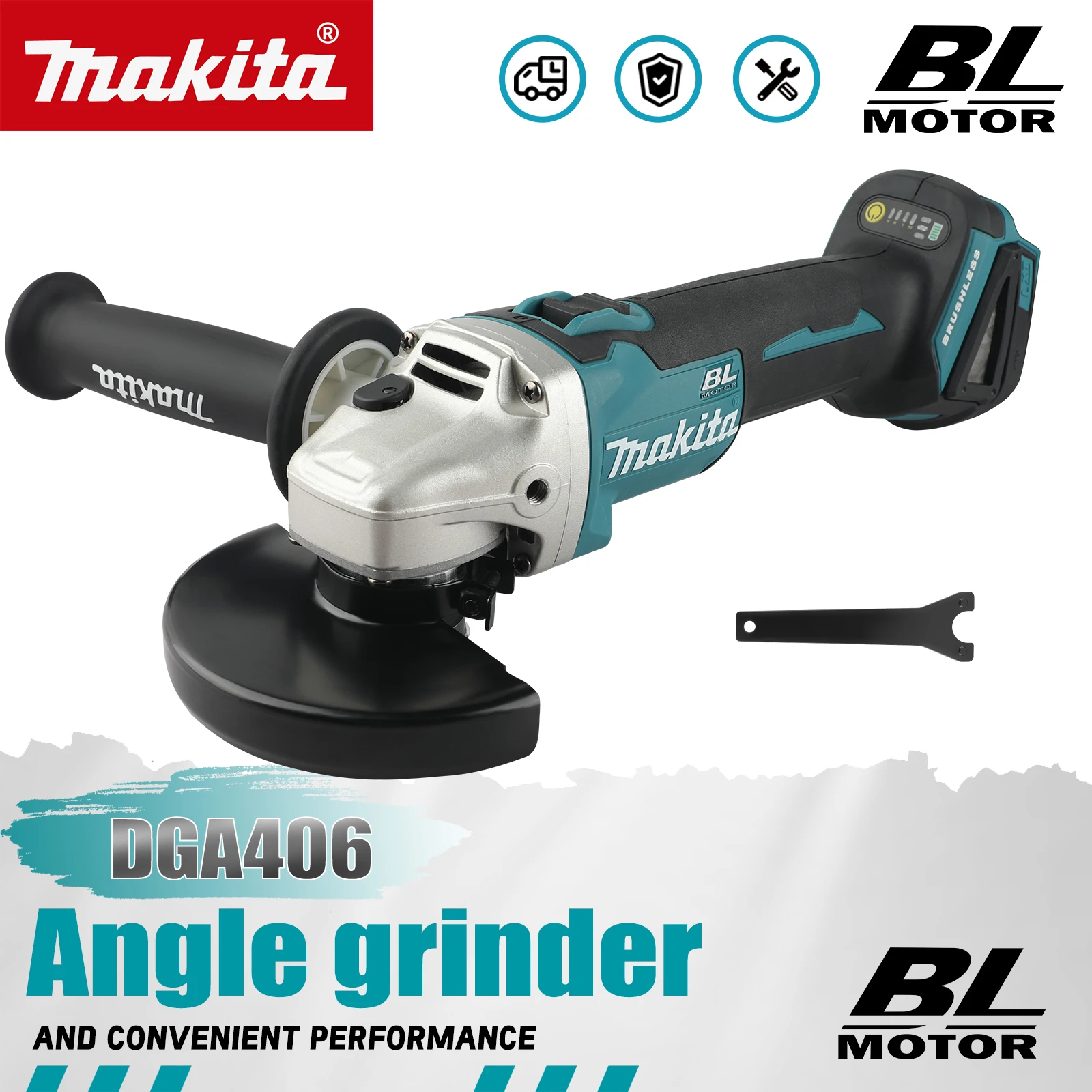 Makita's newly upgraded 18V lithium-ion brushless charging polishing machine, high-power cutting machine DGA406-125mm