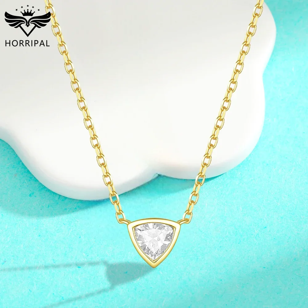 Triangle Geometric Moissanite Pendant Necklace Pure Silver Lab Diamond 18K White Gold Plated Sparkling Party Necklaces for Women