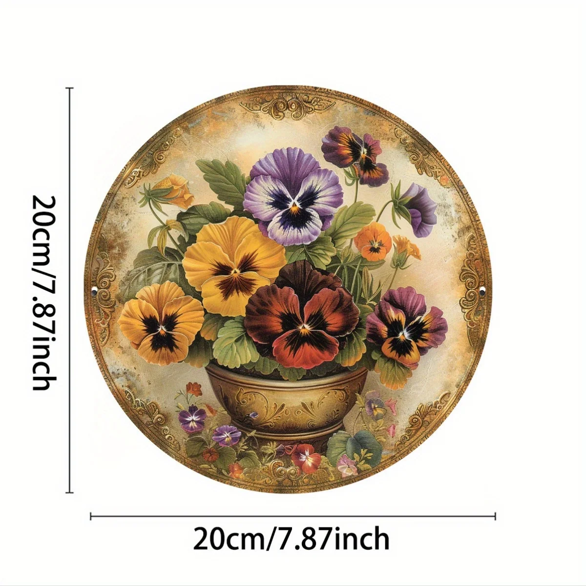 1pc Vintage Pansy Design Aluminum Wall Art - Elegant Pewter Finish Metal Sign, Indoor/Outdoor Decor for Home, Restaurant, Cafe,