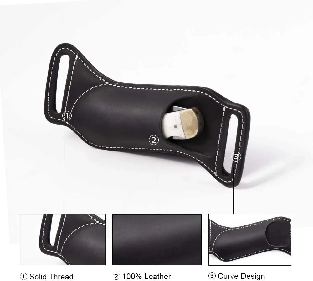 Outdoor Waist-Mounted Genuine Leather EDC Knife Sheath/Pouch – Belt-Loop Carry for Folding Knives & Balisongs view 2