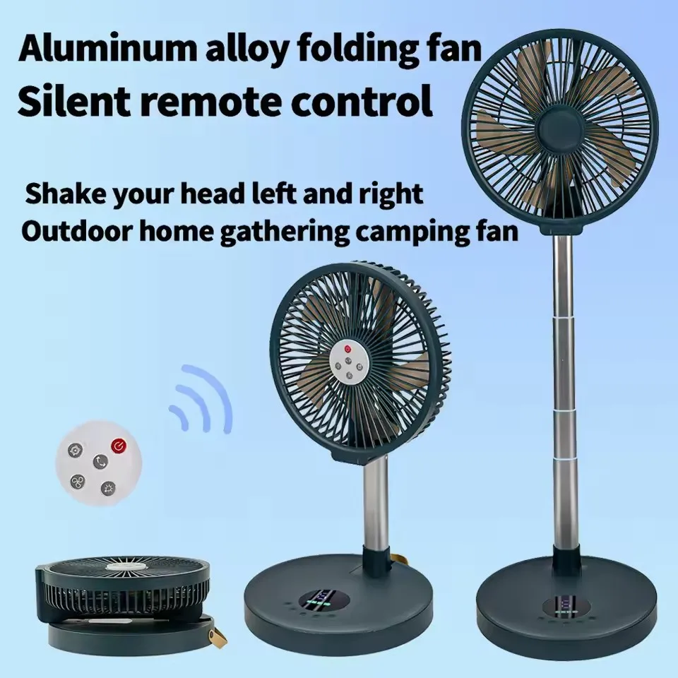 

10-дюймовый складной вентилятор из алюминиевого сплава для кемпинга, дистанционное управление, бесшумный вентилятор для дома, спальни, ночник, поворотный вентилятор, левый и правый