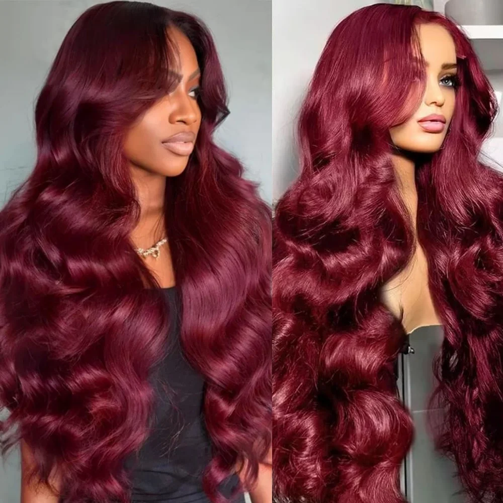 

Бордовый 13x4 HD Парик из натуральных волос на кружеве, объемные волны, парики для женщин 40, 46 дюймов, объемная волна, цветной 99J, красный, 13x6, парик на шнуровке спереди