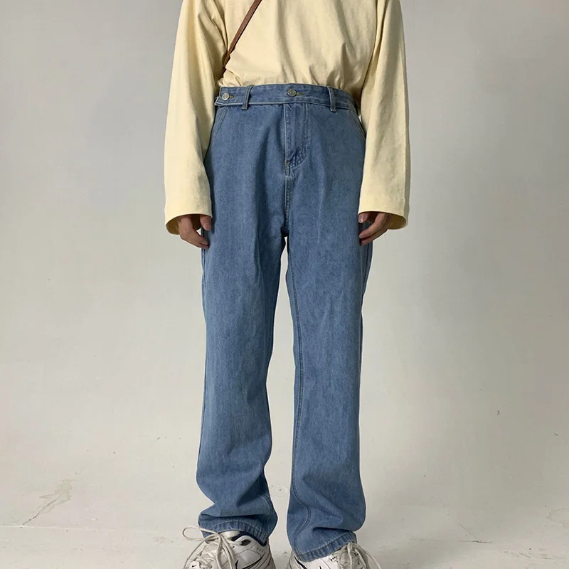 Light Washed Jeans Korean Simple Style All-match Straight Pants Blue Trousers Mid Waist Blue Casual Daily Streetwear 2D0341