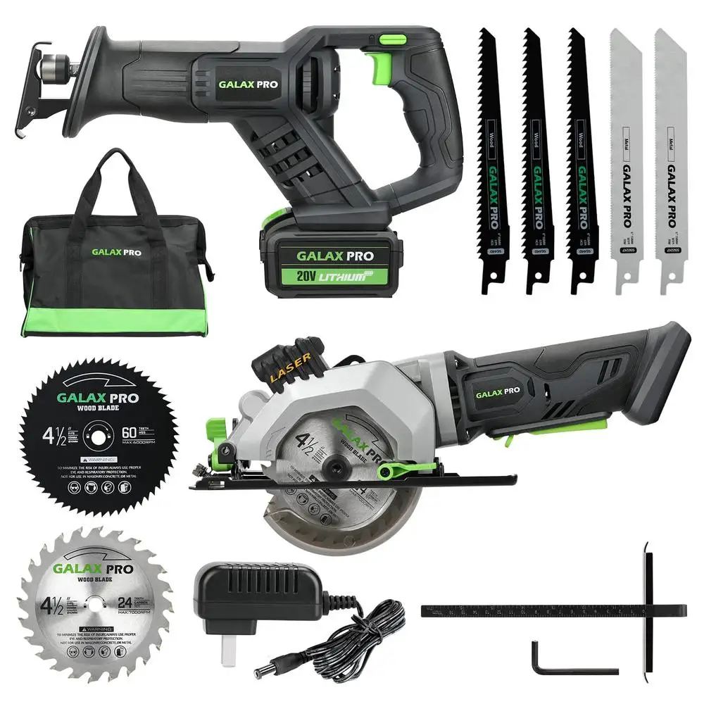 Cordless Circular Reciprocating Saw Combo Kit Power Tool Bag Blades Battery Charger efficient Safe Switch