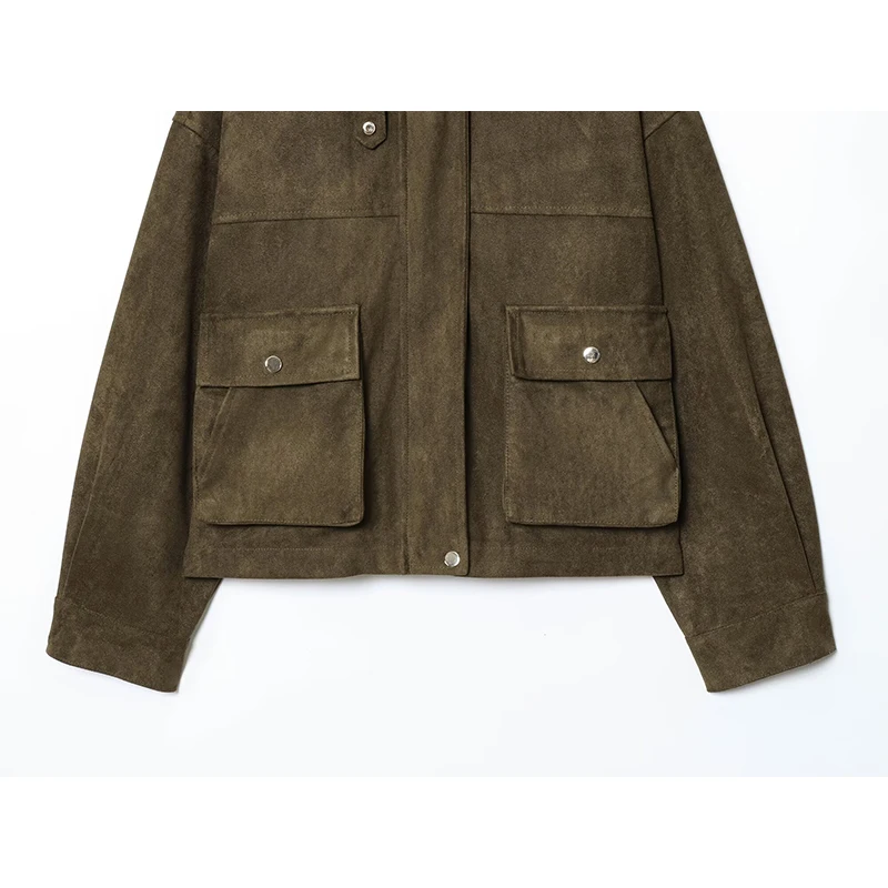 YENKYE 2025 Women Autumn Winter Faux Leather Bomber Jacket Front Zipper Long Sleeve Pockets Streetwear Outerwear Loose Coat