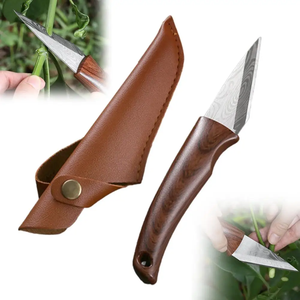 Wooden Handle Grafting Knife with Leather Shell, Suitable for Garden Grafting/unpacking, Etc. Solid Wood Handle Garden Hand Tool