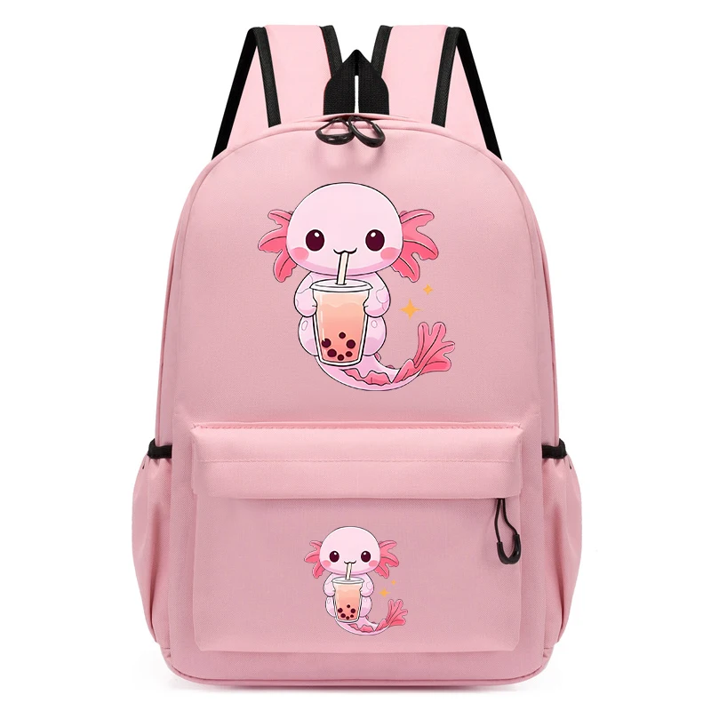 Anime Cartoon School Bags for Children, Kindergarten Student Backpack, Boba Axolotl Bubble Tea, Travel Bagpacks, Sac A Dos