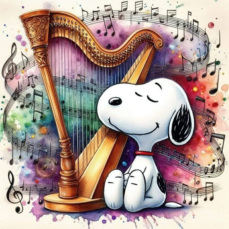 Musical Snoopy with Violin Piano Cartoon Comic Mosaic Embroidery