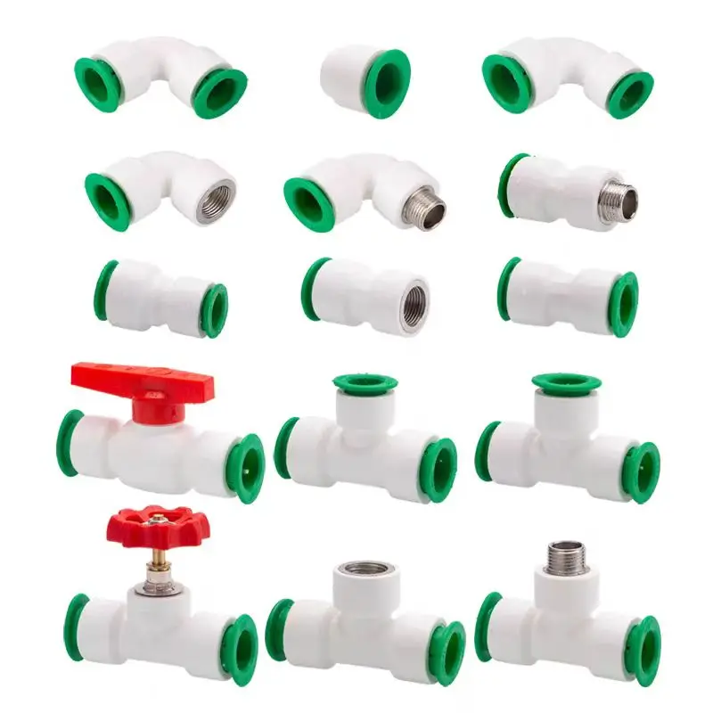 

2 Pcs PPR Quick Fitting Water Elbow Tee Coupling Connector 20mm 25mm 32mm Plastic Pipe Joint Hot-Melt Free for PPR PE PVC Pipe