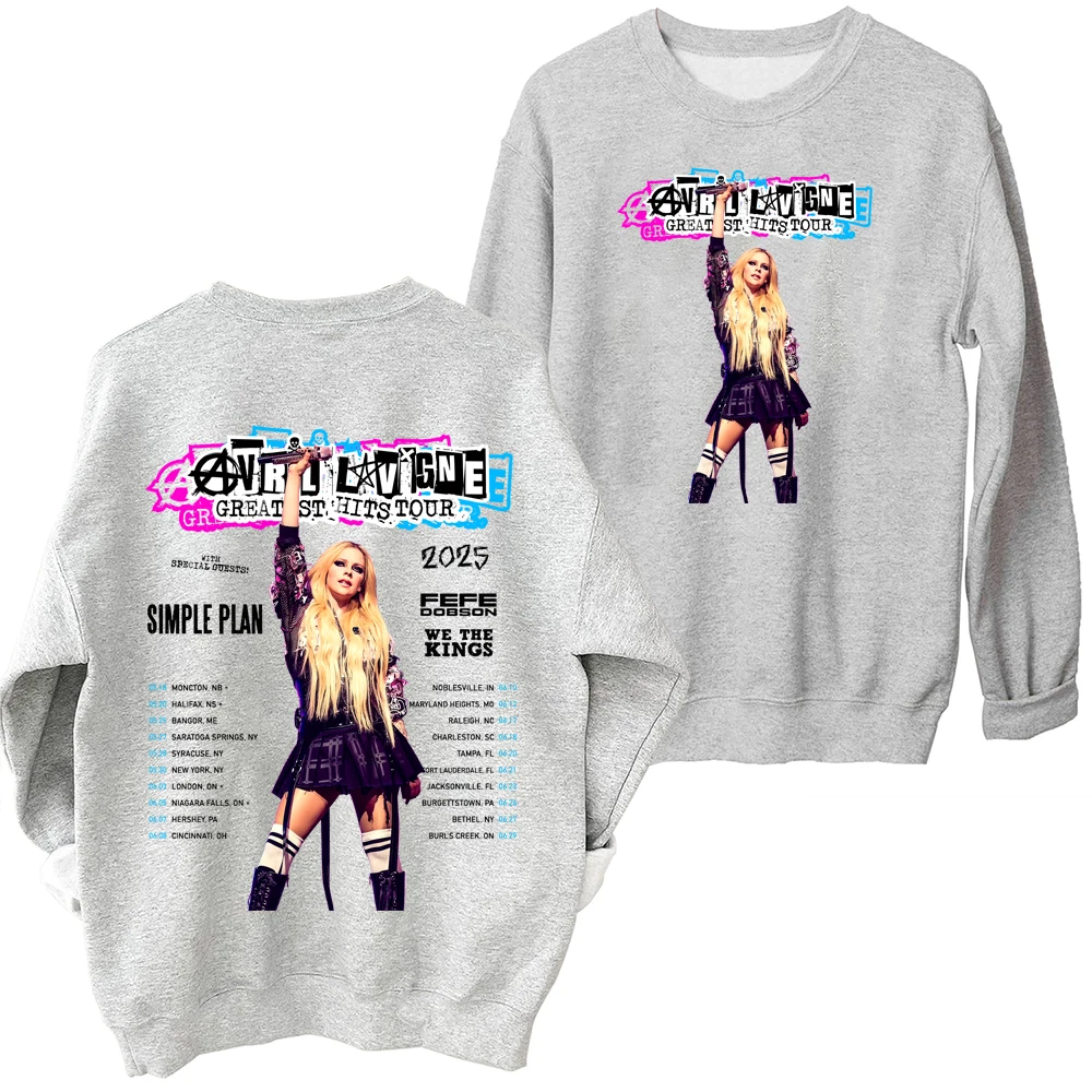 أفريل لافين أعظم الزيارات جولة 2025 البلوز Harajuku جولة الرقبة طويلة الأكمام المتضخم الموسيقى الشعبية هوديي المشجعين هدية