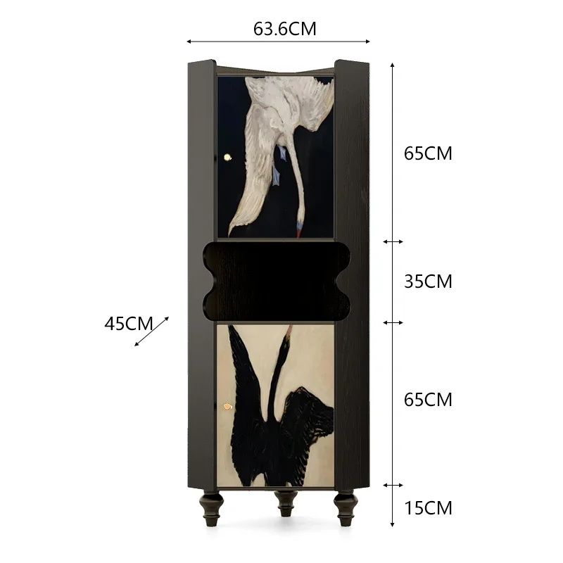 TAOFrench retro wind triangle cabinet black and white inverted swan diagram living room storage corner cabinet bedroom