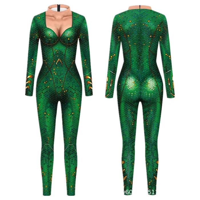 Erwachsenen-Jumpsuit mit Fischschuppen-Druck, Meerjungfrauen-Cosplay-Bodysuit, Kostüm für Halloween-Party, Rollenspiel, Karneval, Digitaldruck-Outfit – Detail 15