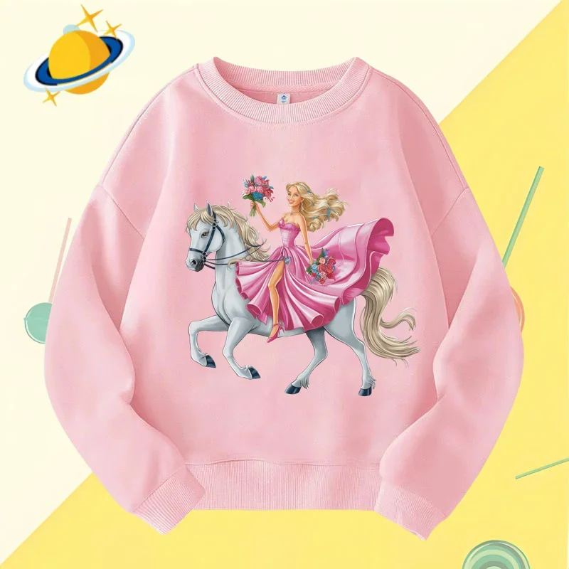 Barbie children\'s crew-neck hoodie Disney print Autumn Winter long-sleeved sweatshirt Boy Girl Kawaii Birthday gift Numbers 1-10