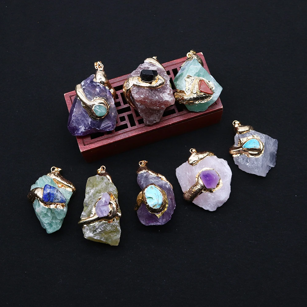 

Fashion Natural Stone Crystal Pendant Irregular Citrine Amethyst Agate Charms for DIY Healing Necklace Jewelry Making Accessory