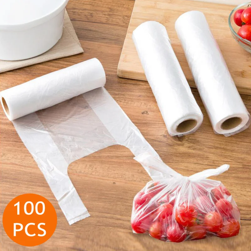 100PCS Transpare Roll Fresh-keeping Plastic Bags of Vacuum Food Saver Bag 3 Sizes Food Storage Bags with Handle Keep Fresh ZXH 