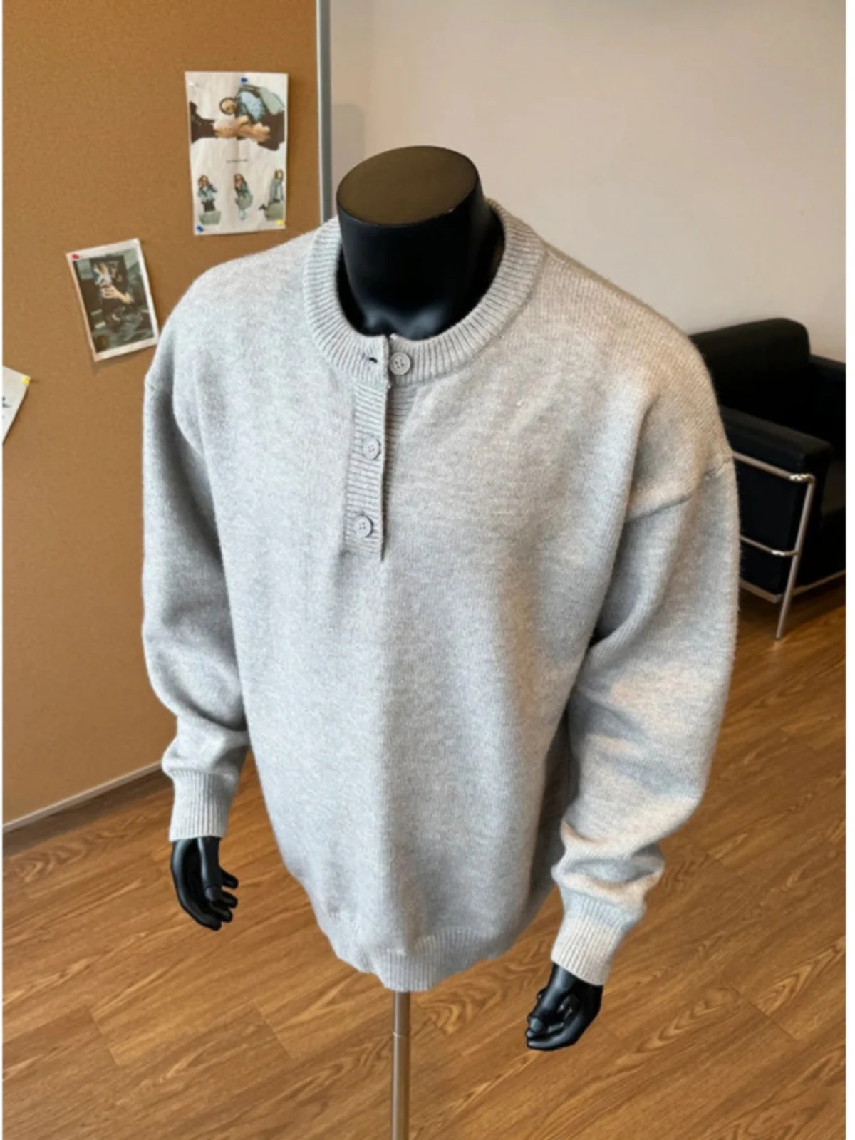 

ay Henry Collar Knitwear Jaet Men's Sle Autumn Winter American Retro High-End Feeling Cool CleanFit Knitted irt