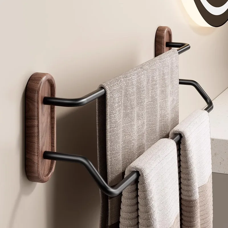 Walnut towel rack No punching toilet Wall-mounted bathroom towel hanging rod Toilet toilet hanger Storage