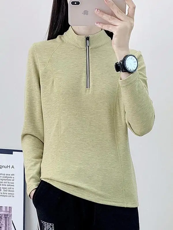 

Женская теплая спортивная футболка с воротником-стойкой для бега, весна-осень, быстросохнущая, базовый слой