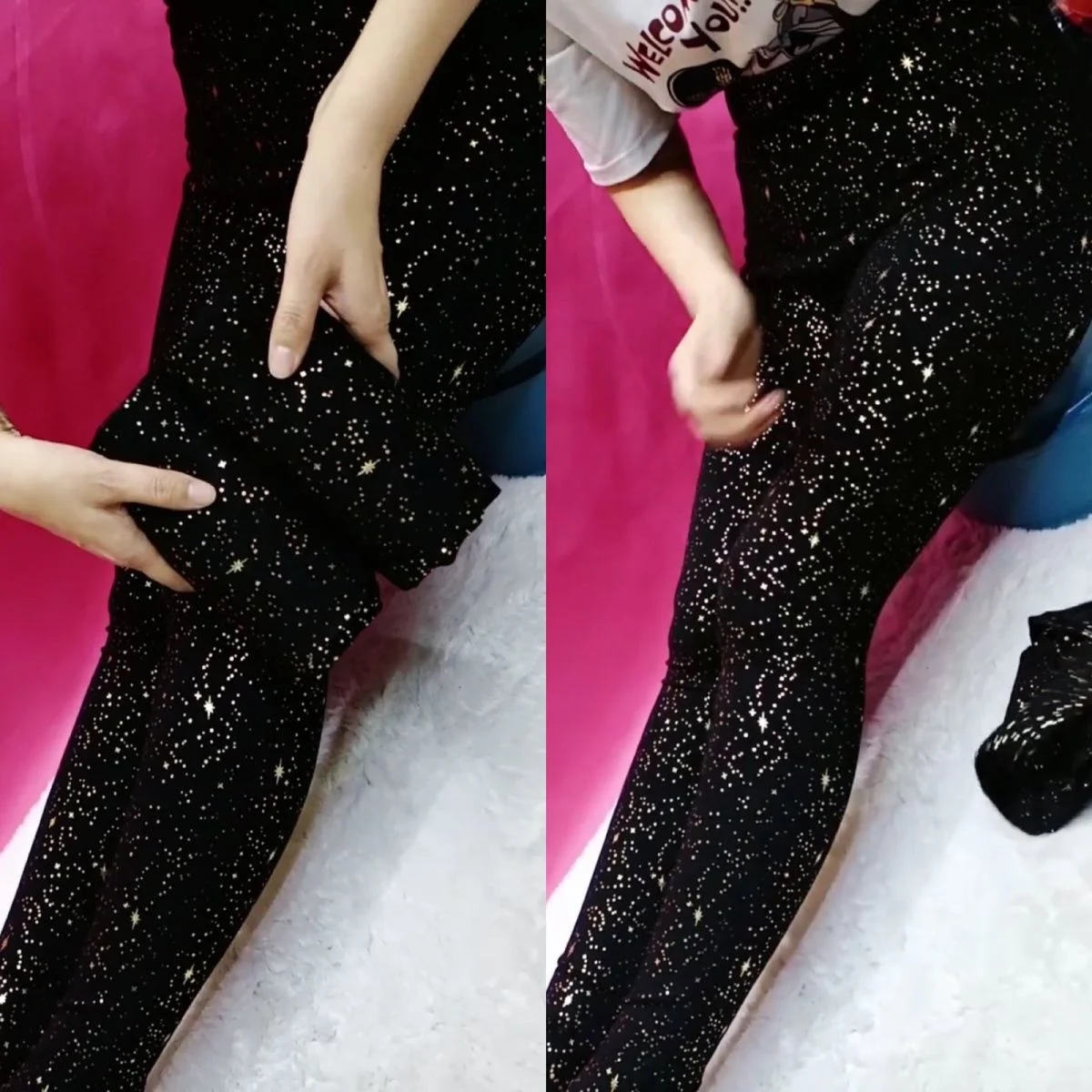 Plus Size sequin black high waist elastic glitter tight leggings Autumn winter thick warm fitness pants pencil trousers