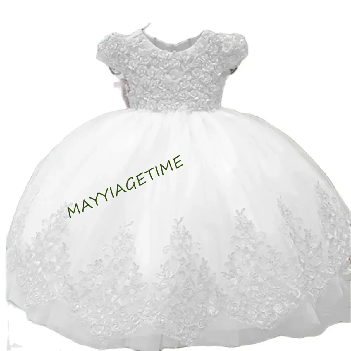 Baby weiße Blume Mädchen Kleider Perlen Spitze Taufe Blume Prinzessin Kleid Säugling erste Geburtstags feier Kleid Kommunion Geschenk