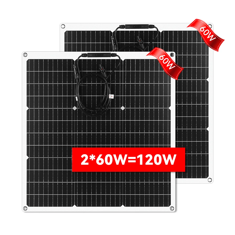 Pannello solare da 60 W Pannello solare portatile Pannello di ricarica flessibile 2 PZ 120 W 12 V/24