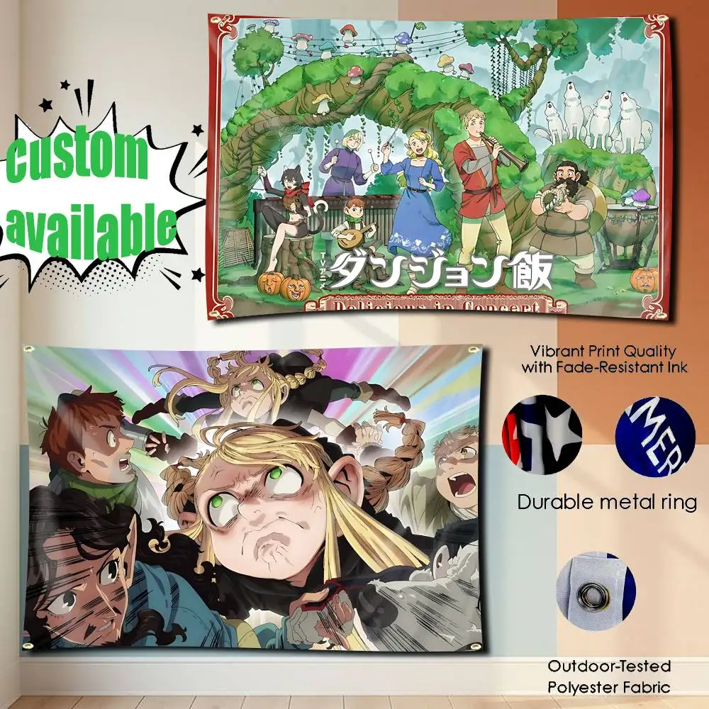 D-Delicious Anime in Dungeon 2nd  Flag Tapestry Banner for Bedroom Living Room Outdoor Camping Custom Supported