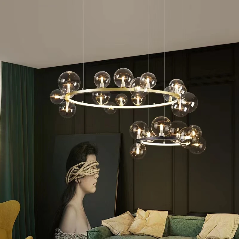 

Transparent Glass Bubble Chandeliers Living Room Lighting Fixtures Kitchen Dining Bedroom Hang Lamp G9 Bulb Good Packaging