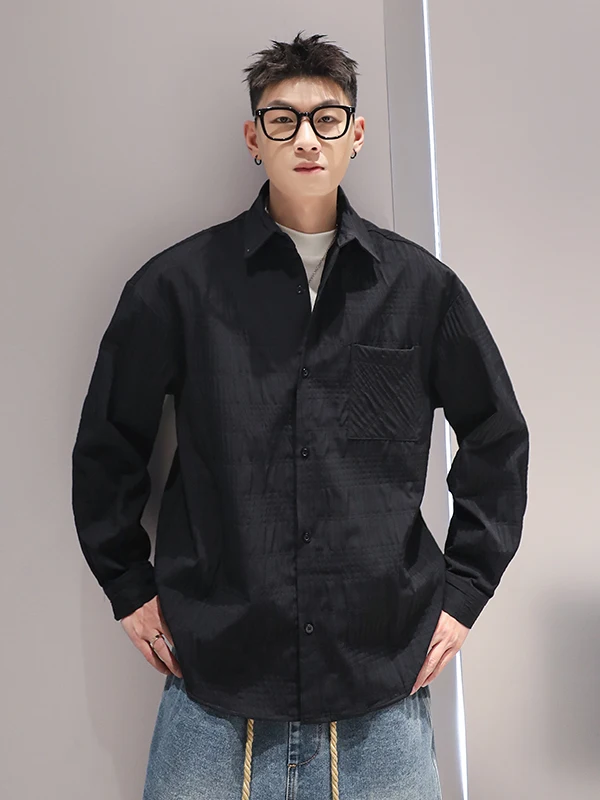 

Мужская свободная универсальная рубашка-топ оверсайз в американском стиле, однотонная, повседневная, весна-осень, простой дизайн