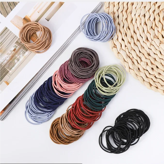 100pcs/kantong 5CM Aksesoris Rambut Wanita Karet Gelang Scrunchies Ikat Rambut Elastis Ikat Kepala Anak Perempuan Pengikat Kuncir Rambut Karet untuk Rambut
