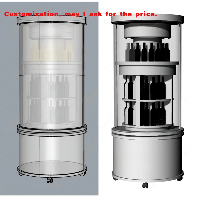 custom.SUNDO Wood Rotating Wine Cabinet Red Wine Storage showcase Tempered Glass Display Living Room