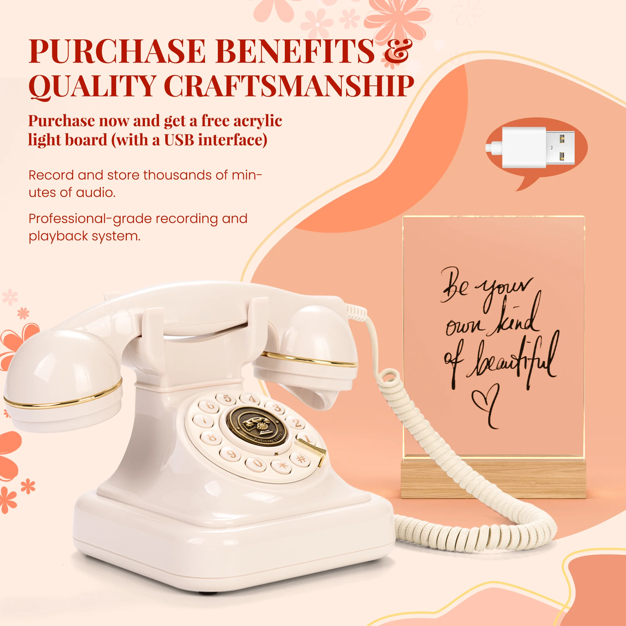 Classic Audio Message Book Wedding Phone Guest Voice Message Sign-In Book Banquet Audio Blessing Recording Information Phone