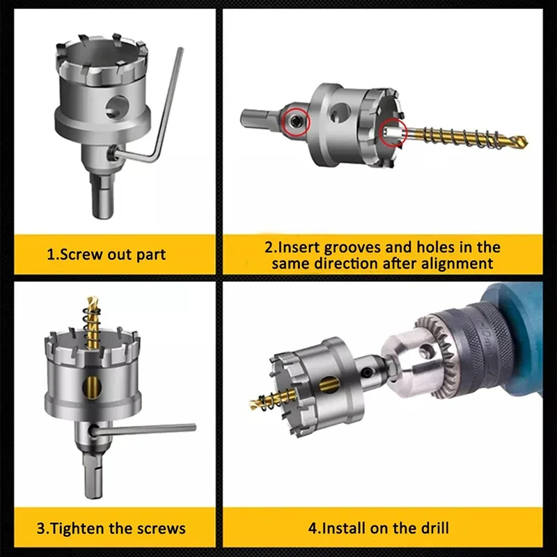 1PC TCT Carbide Tipped Drill Hole Saw 16-100mm Drill Bit Set Hole Saw Tool for Stainless Steel Plate  Iron Metal PVC Hole Opener